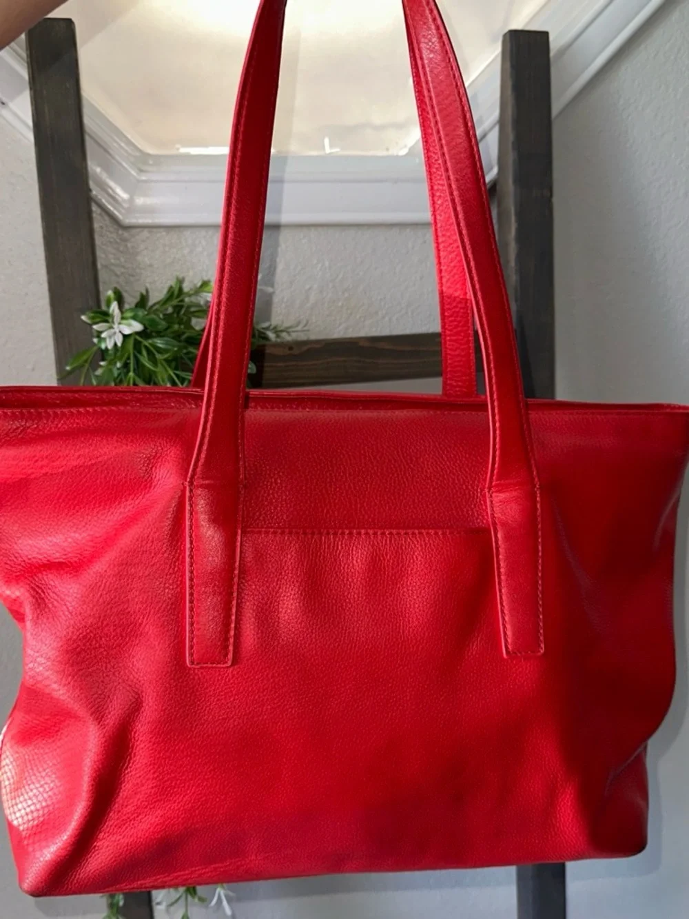 Tory Burch Red Leather Logo Tote